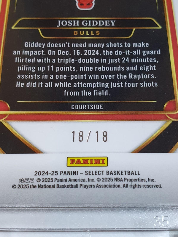 2024 Panini Select Josh Giddey #238 PULSAR NEON ORANGE 18/18 Holo FOTL (Bulls)
