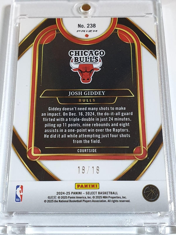 2024 Panini Select Josh Giddey #238 PULSAR NEON ORANGE 18/18 Holo FOTL (Bulls)