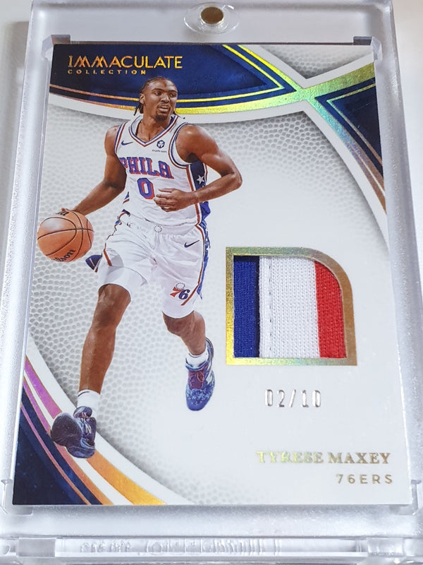2024 Panini Immaculate Tyrese Maxey #PATCH GOLD /10 Game Worn 3 Color Jersey