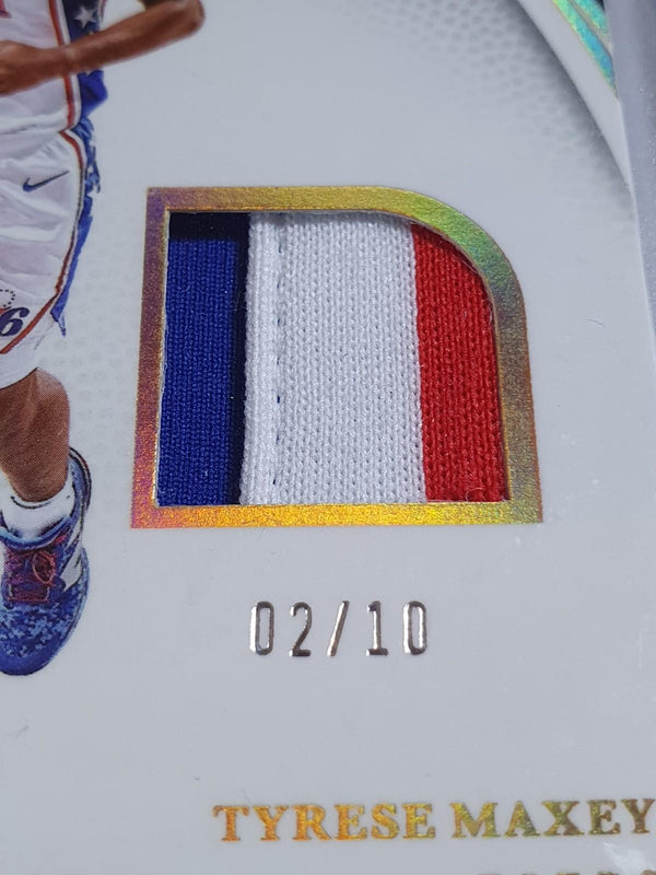 2024 Panini Immaculate Tyrese Maxey #PATCH GOLD /10 Game Worn 3 Color Jersey