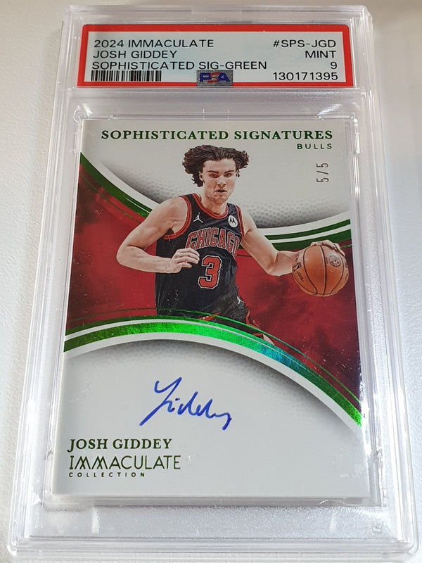 2024 Immaculate Josh Giddey AUTO GREEN 5/5 On Card Autograph PSA 9 (POP 1) Bulls