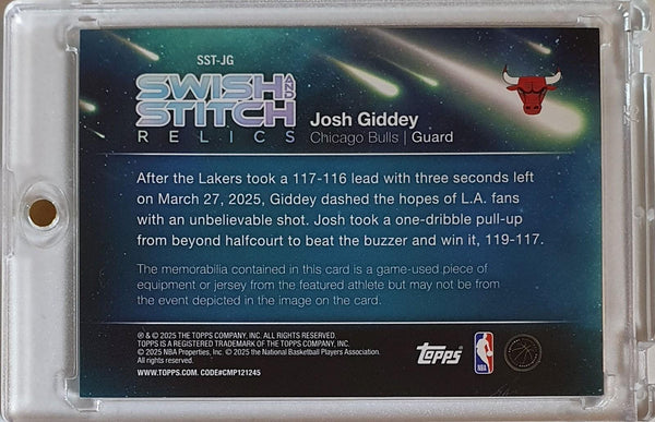 2025 Topps Basketball Josh Giddey #PATCH GLITTER FOIL Game Worn Jersey (Bulls)