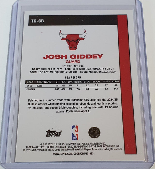 2025 Topps Chrome Josh Giddey GREEN MOJO REFRACTOR /99 Holo (Bulls) - Rare