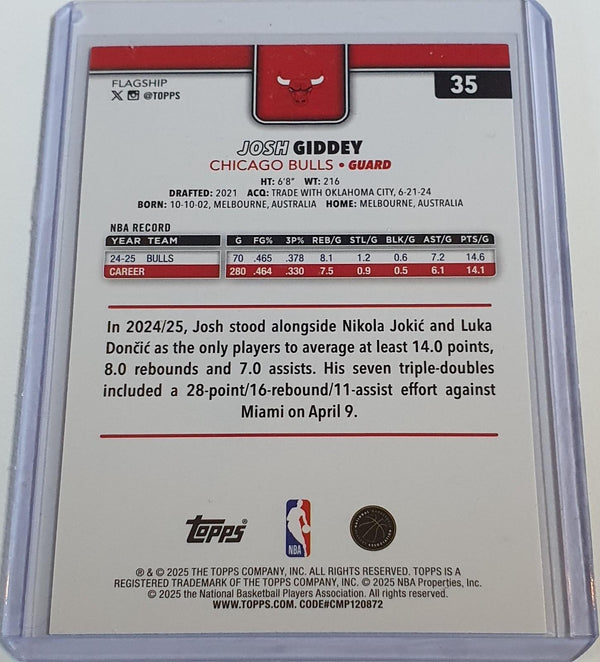 2025 Topps Flagship Josh Giddey #35 PURPLE RAINBOW /250 Holo (Bulls) - Rare
