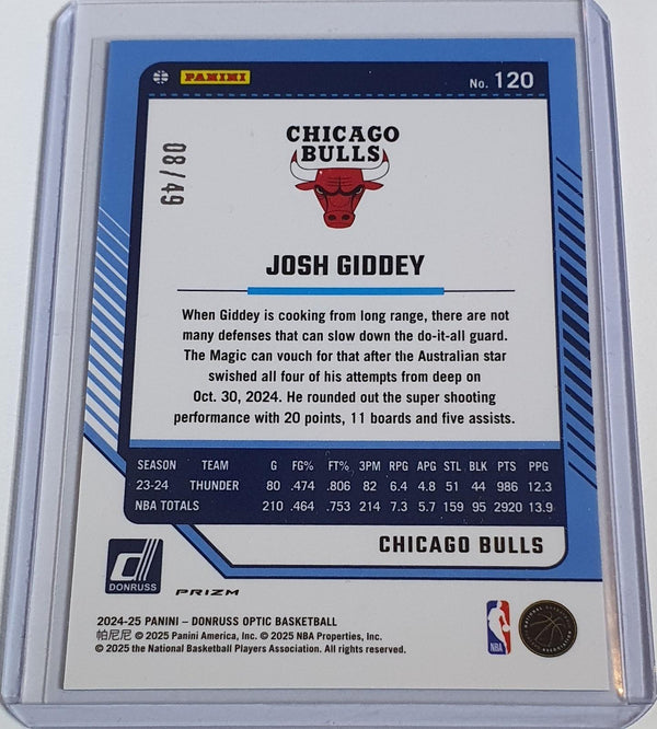2024 Donruss Optic Josh Giddey #120 FAST BREAK BLUE /49 Holo (Bulls) - Rare