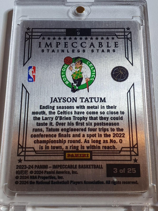 2023 Panini Impeccable Jayson Tatum #9 ORANGE /25 Stainless Stars