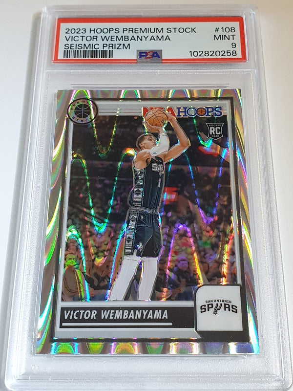 2023 Hoops Premium Stock Victor Wembanyama Rookie #108 SEISMIC Prizm RC - PSA 9