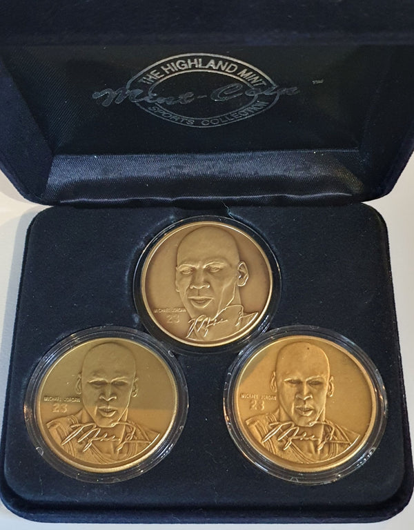 1996 Highland Mint Michael Jordan BRONZE /5000 Upper Deck 3 Coins Set - Rare