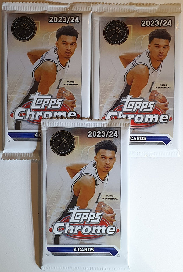 Lot of 3 x Packs of 2023-24 Topps Chrome Basketball Pack - Factory Sealed
