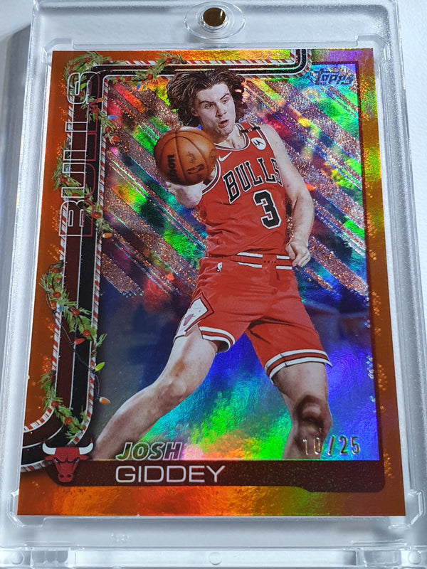 2025 Topps Holiday Josh Giddey #H28 ORANGE METALLIC GLITTER /25 Holo (Bulls)