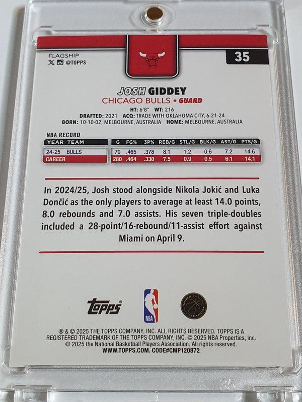 2025 Topps Flagship Josh Giddey #35 ORANGE HOLO FOIL /25 (Bulls) - Rare