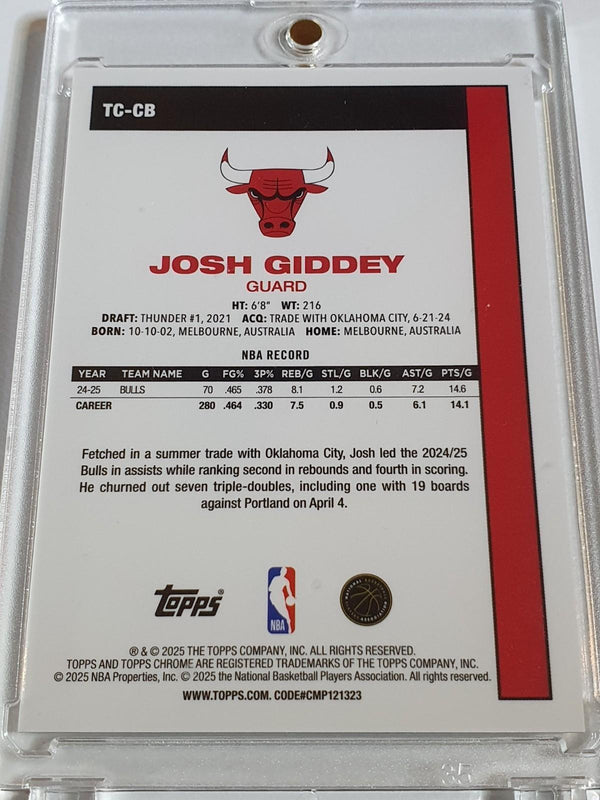 2025 Topps Chrome Josh Giddey #TC-CB GOLD MOJO REFRACTOR /50 Holo (Bulls) - Rare