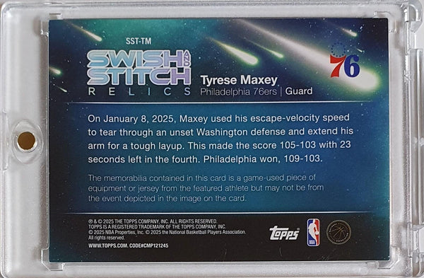 2025 Topps Basketball Tyrese Maxey #PATCH GOLD HOLO FOIL /50 Game Worn Jersey