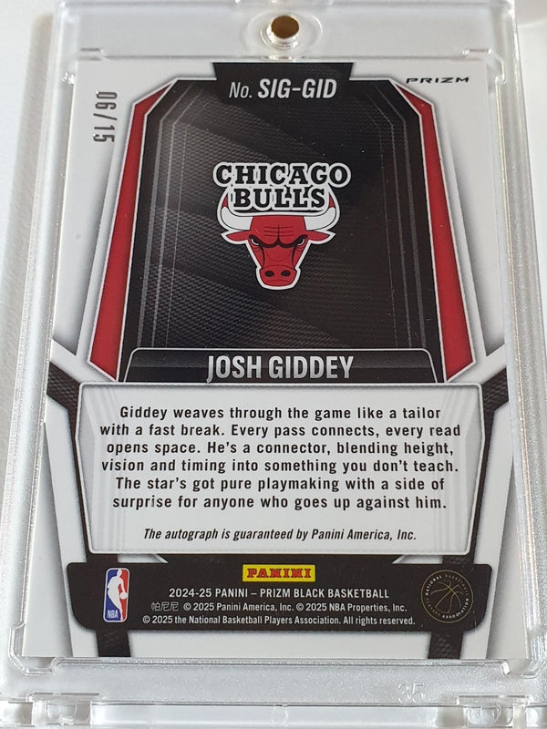 2024 Panini Prizm Black Josh Giddey AUTO SNAKESKIN /15 Holo Signatures - Bulls