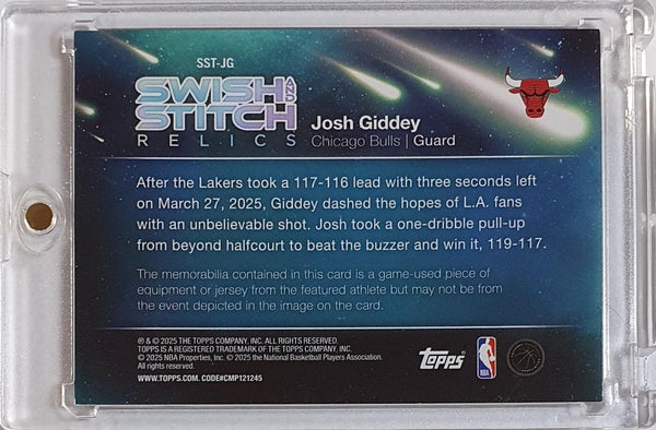 2025 Topps Josh Giddey #PATCH GOLD HOLO FOIL /50 Game Worn Jersey (Bulls)