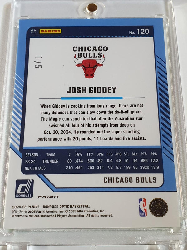 2024 Donruss Optic Josh Giddey NEON GREEN FAST BREAK 1/5 Holo (Bulls) - Rare