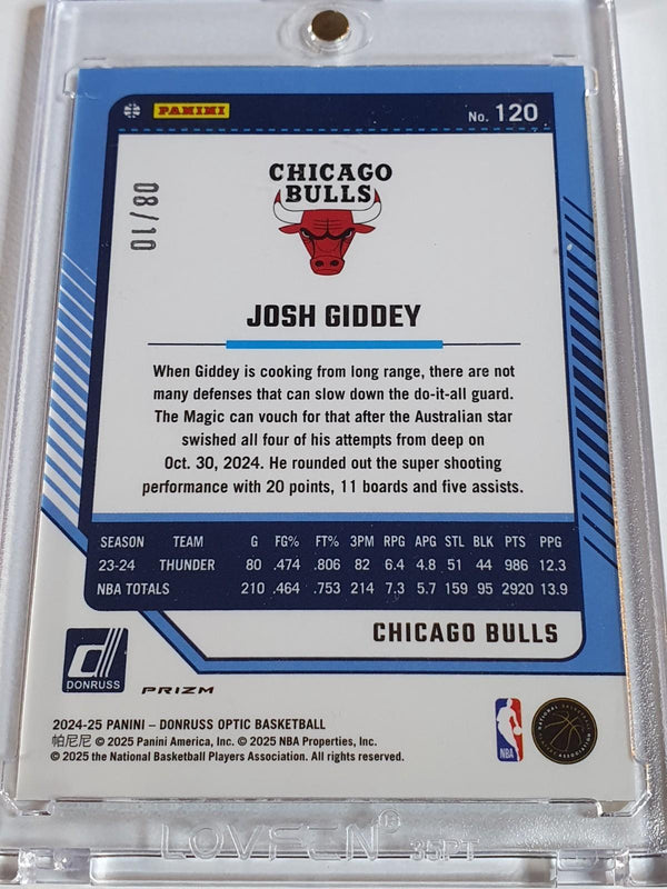 2024 Panini Donruss Optic Josh Giddey #120 GOLD VELOCITY /10 Holo (Bulls) - Rare