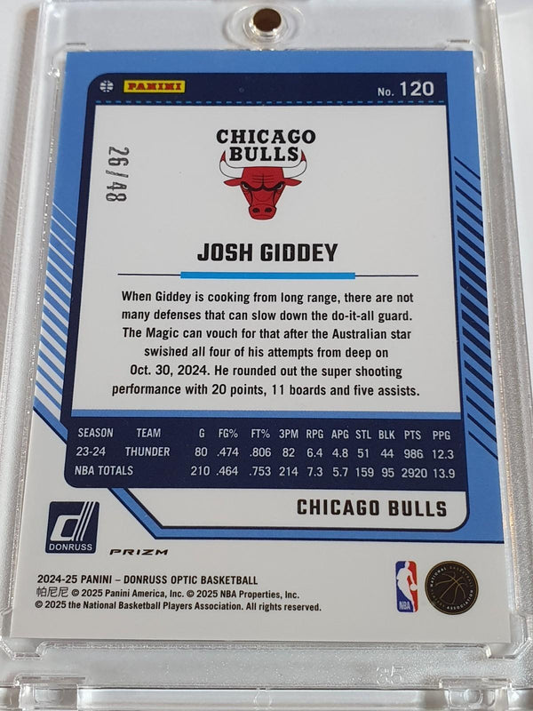 2024 Panini Donruss Optic Josh Giddey #120 CHOICE WHITE /48 Holo (Bulls) - Rare