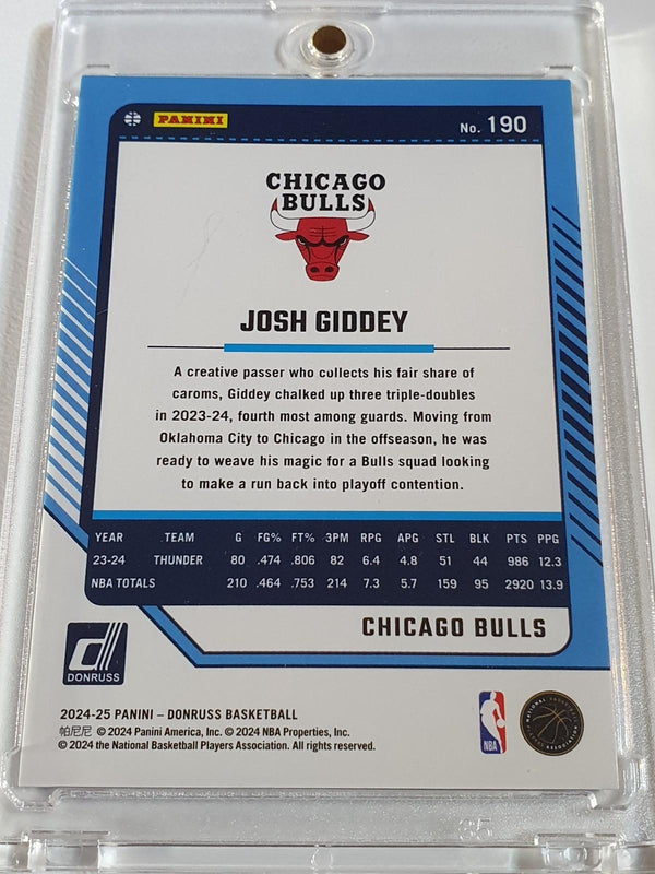 2024 Panini Donruss Josh Giddey #190 HOLO BLUE & GREEN LASER /30 (Bulls) - Rare