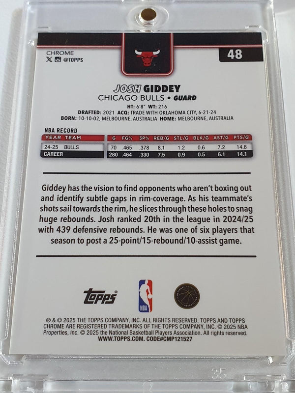 2025 Topps Chrome Josh Giddey #48 GOLD GEOMETRIC /50 Holo (Bulls) - Rare