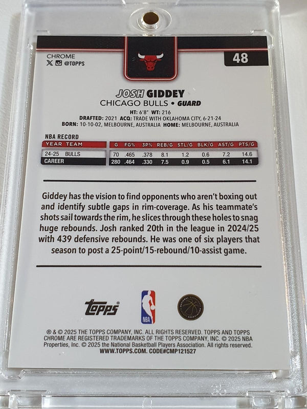 2025 Topps Chrome Josh Giddey #48 GOLD WAVE /50 Holo (Bulls) - Ready to Grade