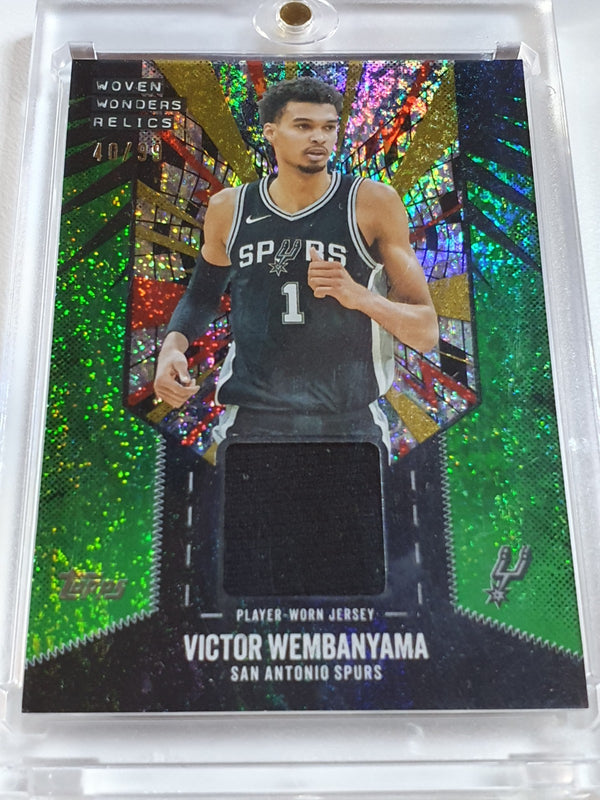 2025 Topps Victor Wembanyama #PATCH GREEN HOLO FOIL /99 Game Worn Jersey - Rare