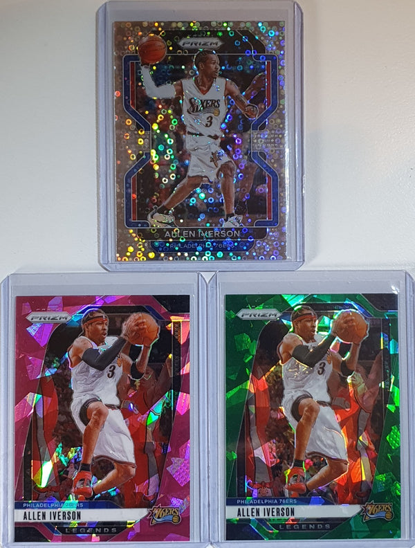 Allen Iverson Lot of 3 x Prizm Cards Holos Color Variants - Ready to Grade