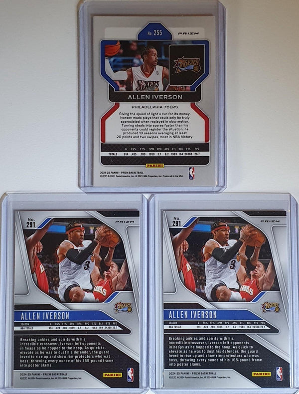 Allen Iverson Lot of 3 x Prizm Cards Holos Color Variants - Ready to Grade