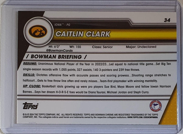 2023 Bowman University Chrome Caitlin Clark Rookie #34 RC - Ready to Grade