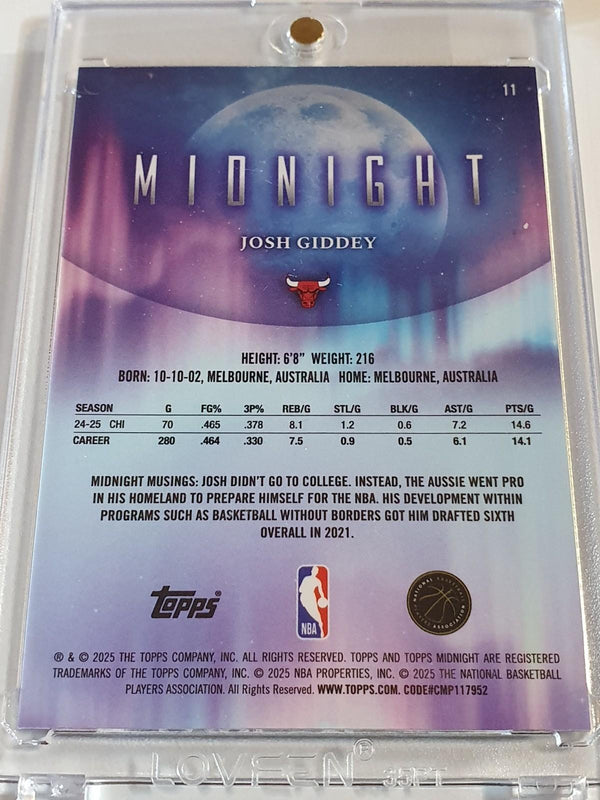 2025 Topps Midnight Josh Giddey #11 DUSK /75 Holo (Bulls) - Ready to Grade