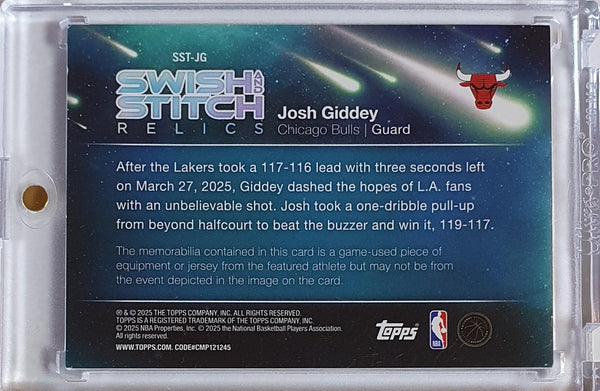 2025 Topps Josh Giddey PRIME #PATCH RED HOLO FOIL /5 Game Worn Jersey (Bulls)