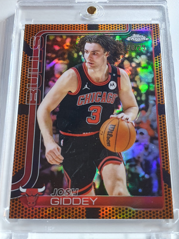 2025 Topps Chrome Josh Giddey #48 ORANGE BASKETBALL /25 Holo (Bulls) - Rare