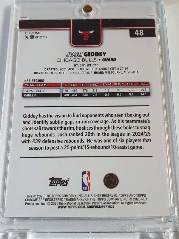 2025 Topps Chrome Josh Giddey #48 ORANGE WAVE /25 Holo (Bulls) - Ready to Grade