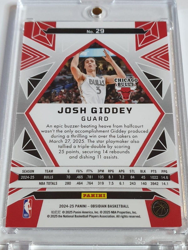 2024 Panini Obsidian Josh Giddey #29 ELECTRIC ETCH PINK FLOOD /49 Holo (Bulls)