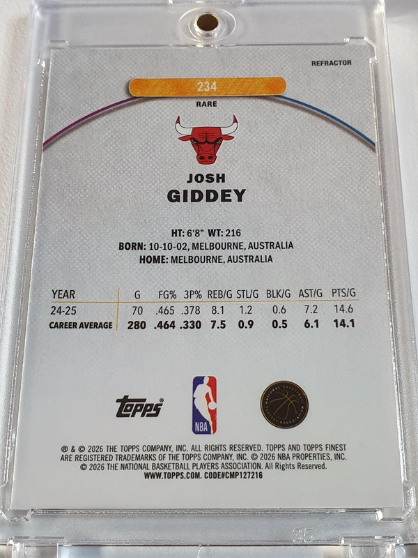 2025 Topps Finest Josh Giddey #234 RARE Refractor Holo (Bulls) - Ready to Grade
