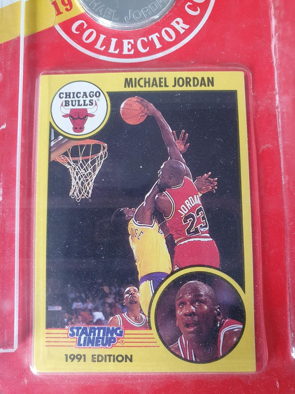 1991 Kenner Starting Lineup Michael Jordan Figurine Collector Coin Figure & Card