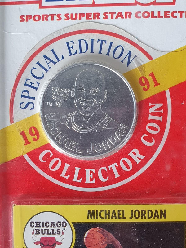 1991 Kenner Starting Lineup Michael Jordan Figurine Collector Coin Figure & Card