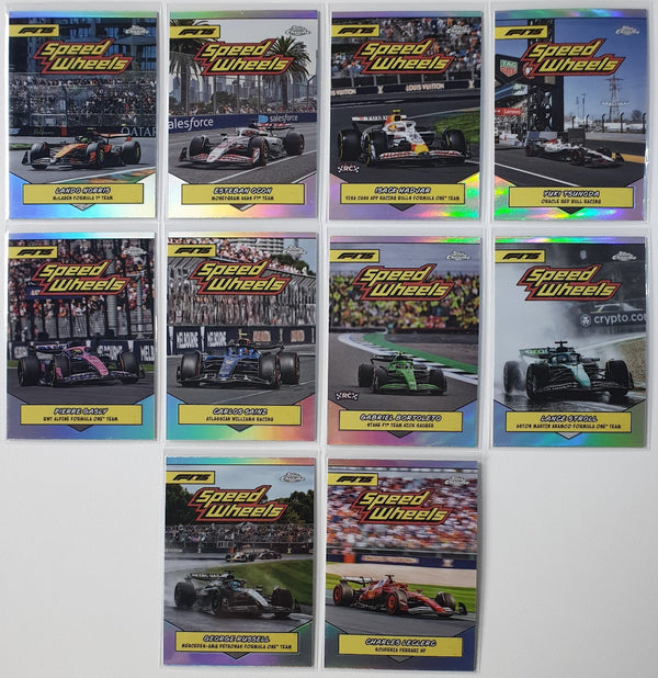 2025 Topps Chrome Formula 1 1975 Speed Wheels (Complete Set 10 Cards) - Rare F1