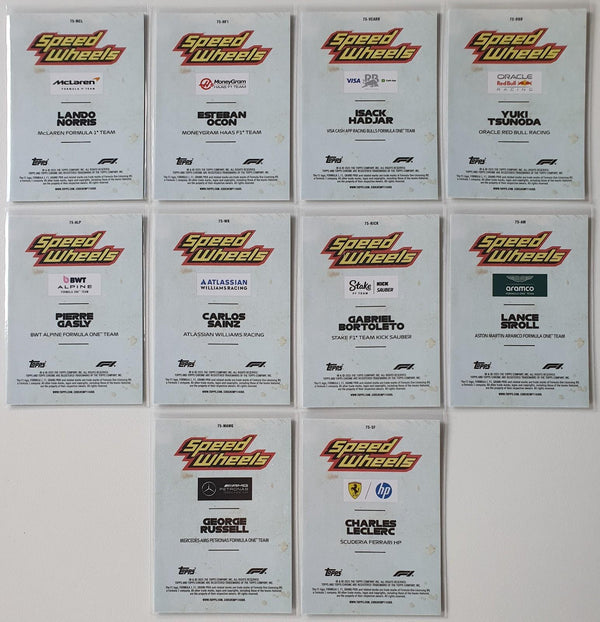 2025 Topps Chrome Formula 1 1975 Speed Wheels (Complete Set 10 Cards) - Rare F1