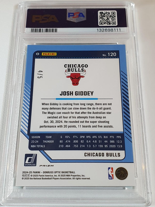 2024 Optic Josh Giddey #120 GREEN GLITTER /5 Holo (Bulls) - PSA 9 (POP 1)