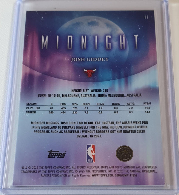 2025 Topps Midnight Josh Giddey #11 TWILIGHT 01/99 Holo (Bulls) - Ready to Grade