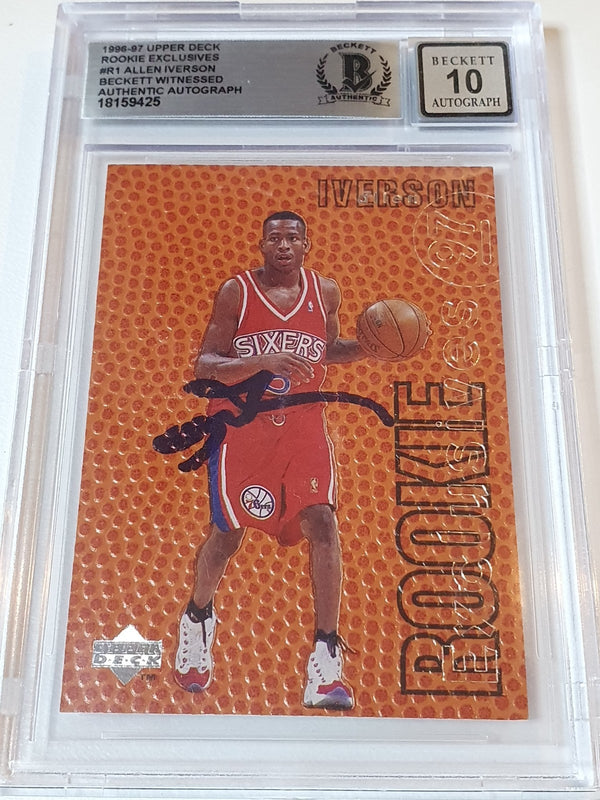 1996 Upper Deck Allen Iverson #R1 Rookie RC - BGS 10 Auth Autograph
