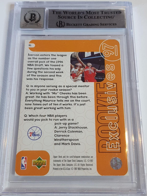 1996 Upper Deck Allen Iverson #R1 Rookie RC - BGS 10 Auth Autograph