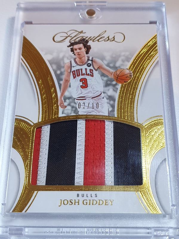 2024 Panini Flawless Josh Giddey #PATCH GOLD /10 Game Worn 3 Color Bulls Jersey