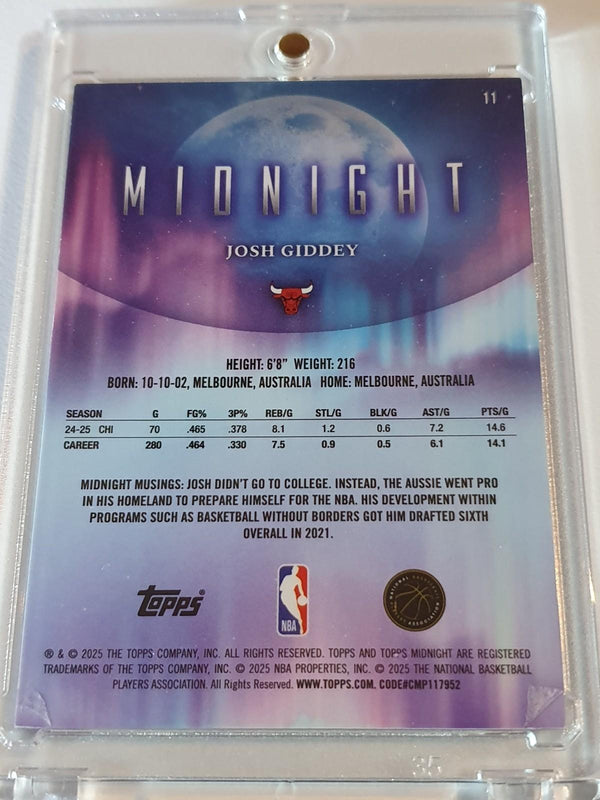 2025 Topps Midnight Josh Giddey #11 MOONRISE 25/25 Holo (Bulls) - Rare