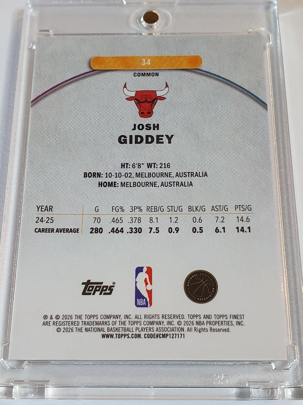 2025 Topps Finest Josh Giddey #34 GOLD /50 Refractor (Bulls) - Ready to Grade