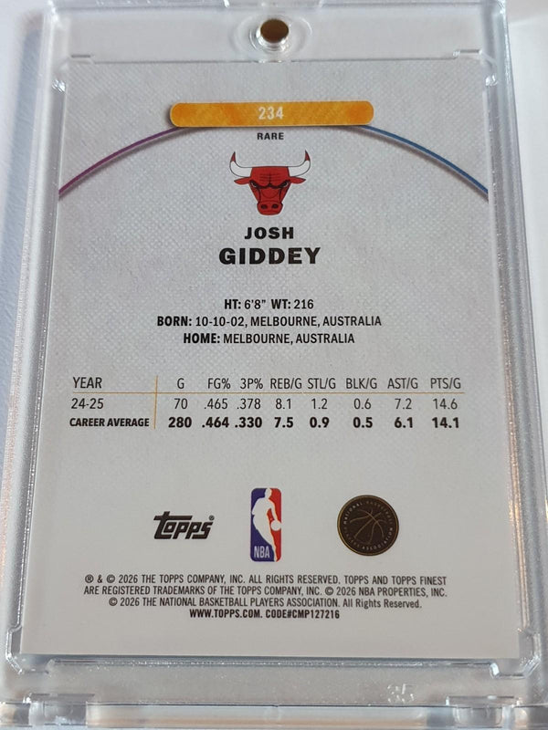 2025 Topps Finest Josh Giddey #234 RARE BLUE X-FRACTOR /49 (Bulls) - Rare