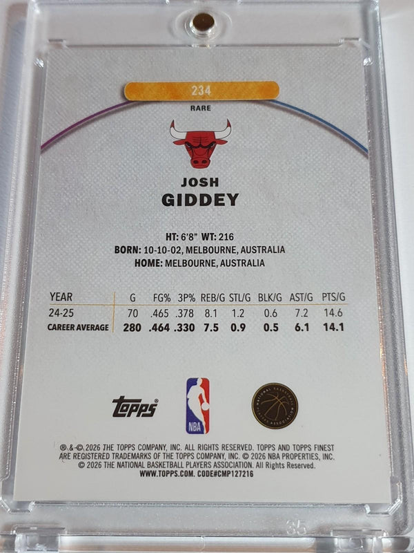 2025 Topps Finest Josh Giddey #234 RARE PURPLE GEOMETRIC /50 Refractor (Bulls)