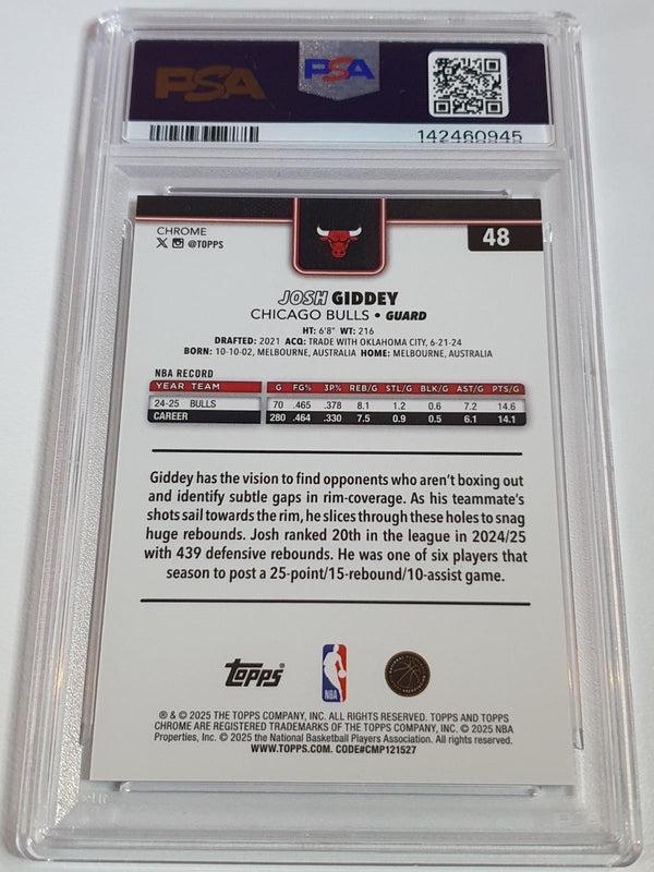 2025 Topps Chrome Josh Giddey #48 BLACK WAVE /10 Holo (Bulls) - PSA 9 (POP 1)