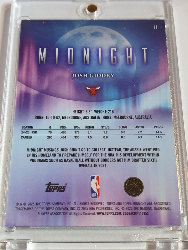 2025 Topps Midnight Josh Giddey #11 DAYBREAK /5 Holo (Bulls) - Ready to Grade